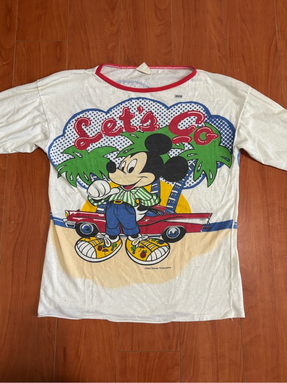 Vintage Mickey Mouse 'Let's Go' Graphic Tee - White with Red & Blue Accents